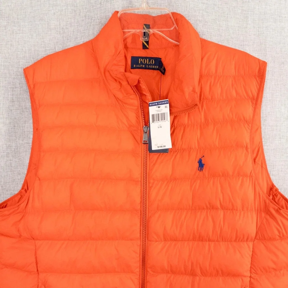 Polo Ralph Lauren Colden Packable Down Puffer Vest Men's Large Orange NWT $198